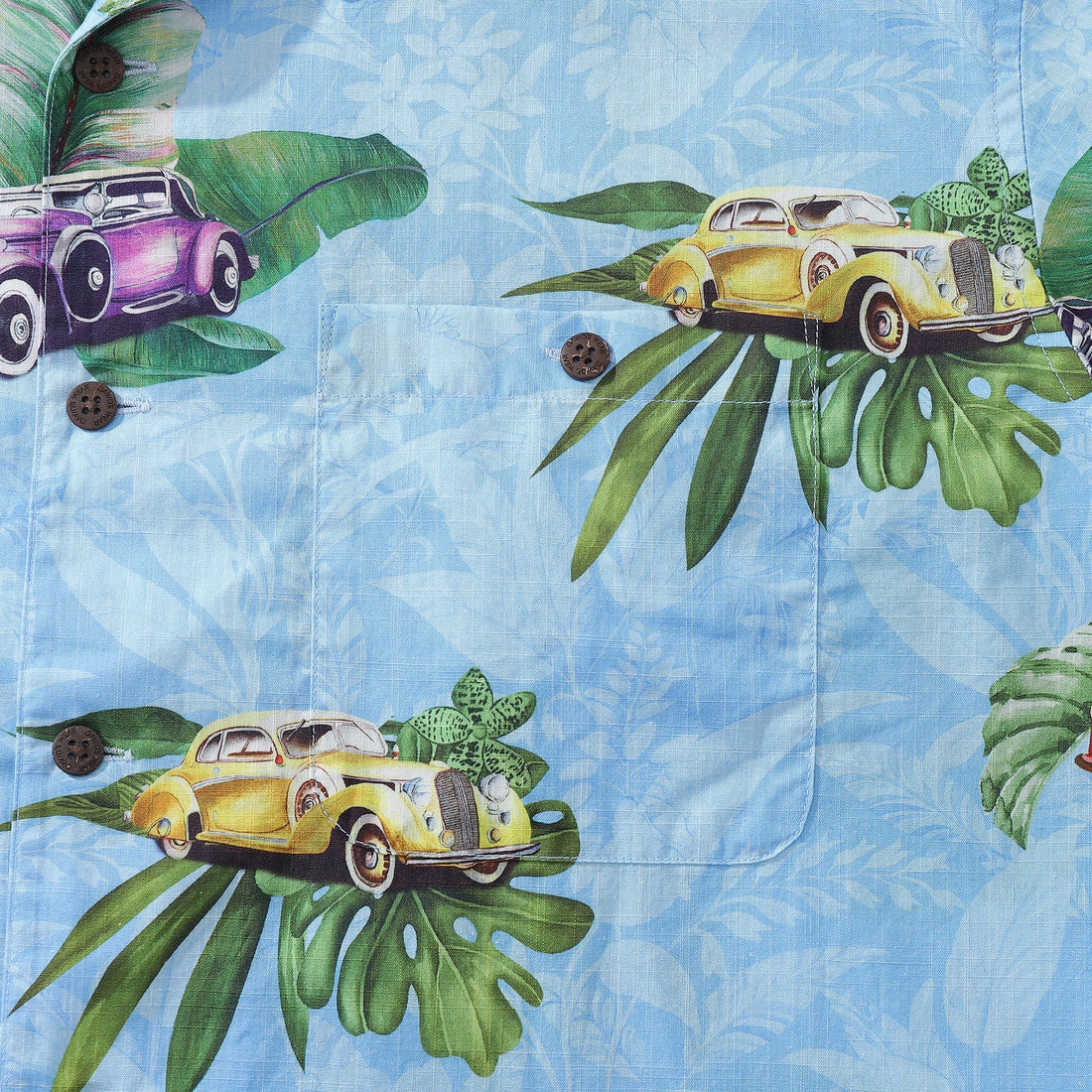 Men's Old-Fashioned Car Print Cotton Camp Collar Shirt