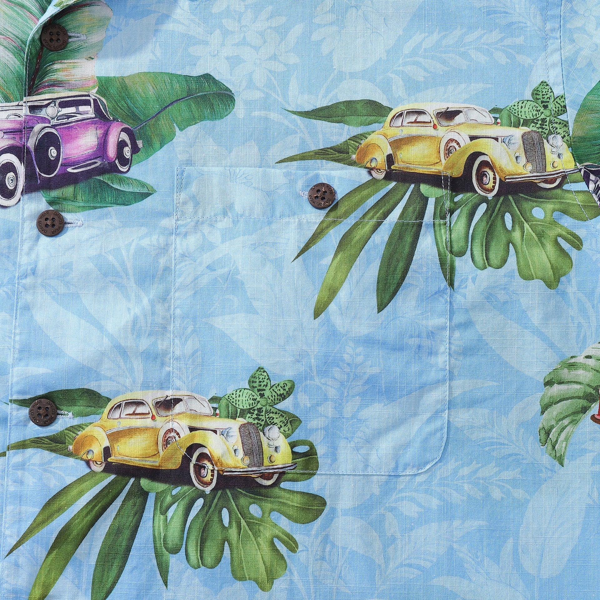 Men's Old-Fashioned Car Print Cotton Camp Collar Shirt