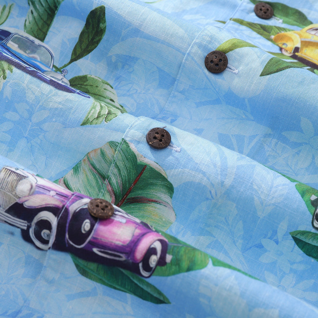 Men's Old-Fashioned Car Print Cotton Camp Collar Shirt