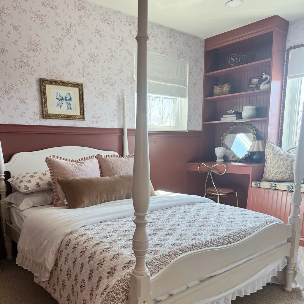Gretl floral patterned removable wallpaper featuring dusty-rose and off-white tones