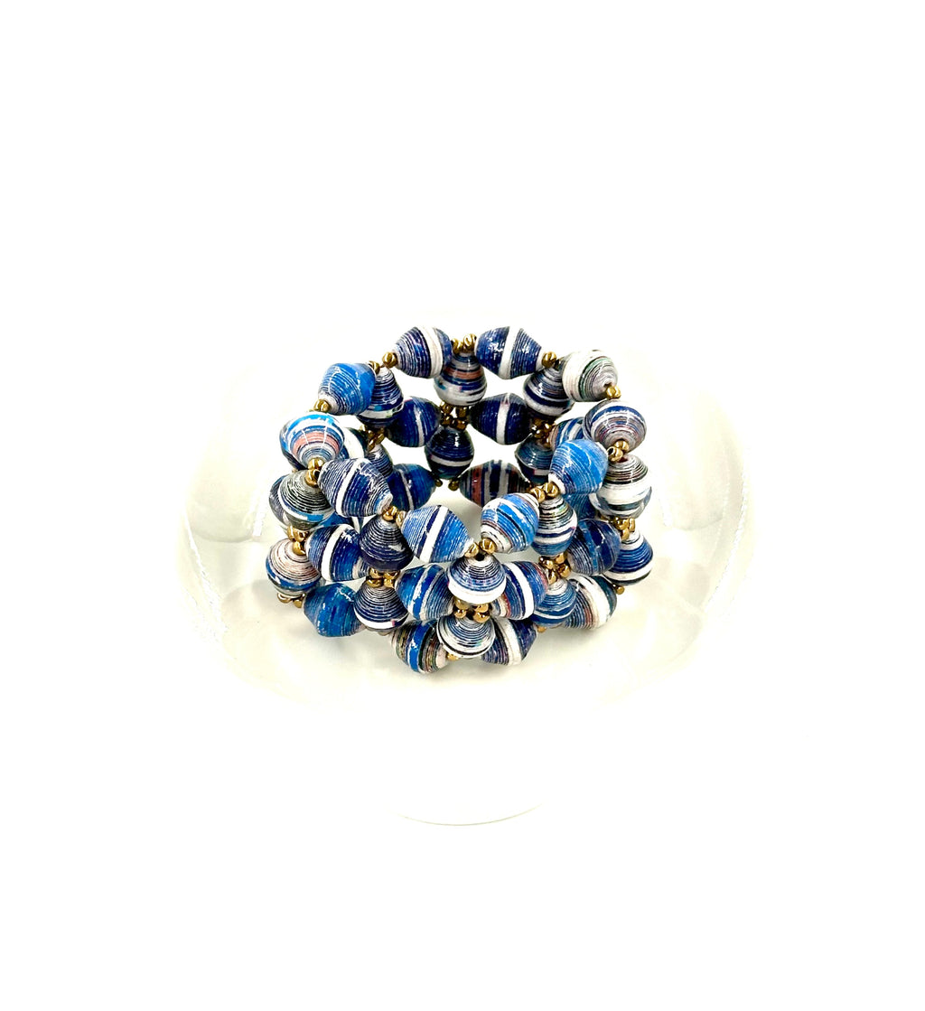 Artisan Ugandan Geometric Paper Bead Stretch Cuff Bracelet