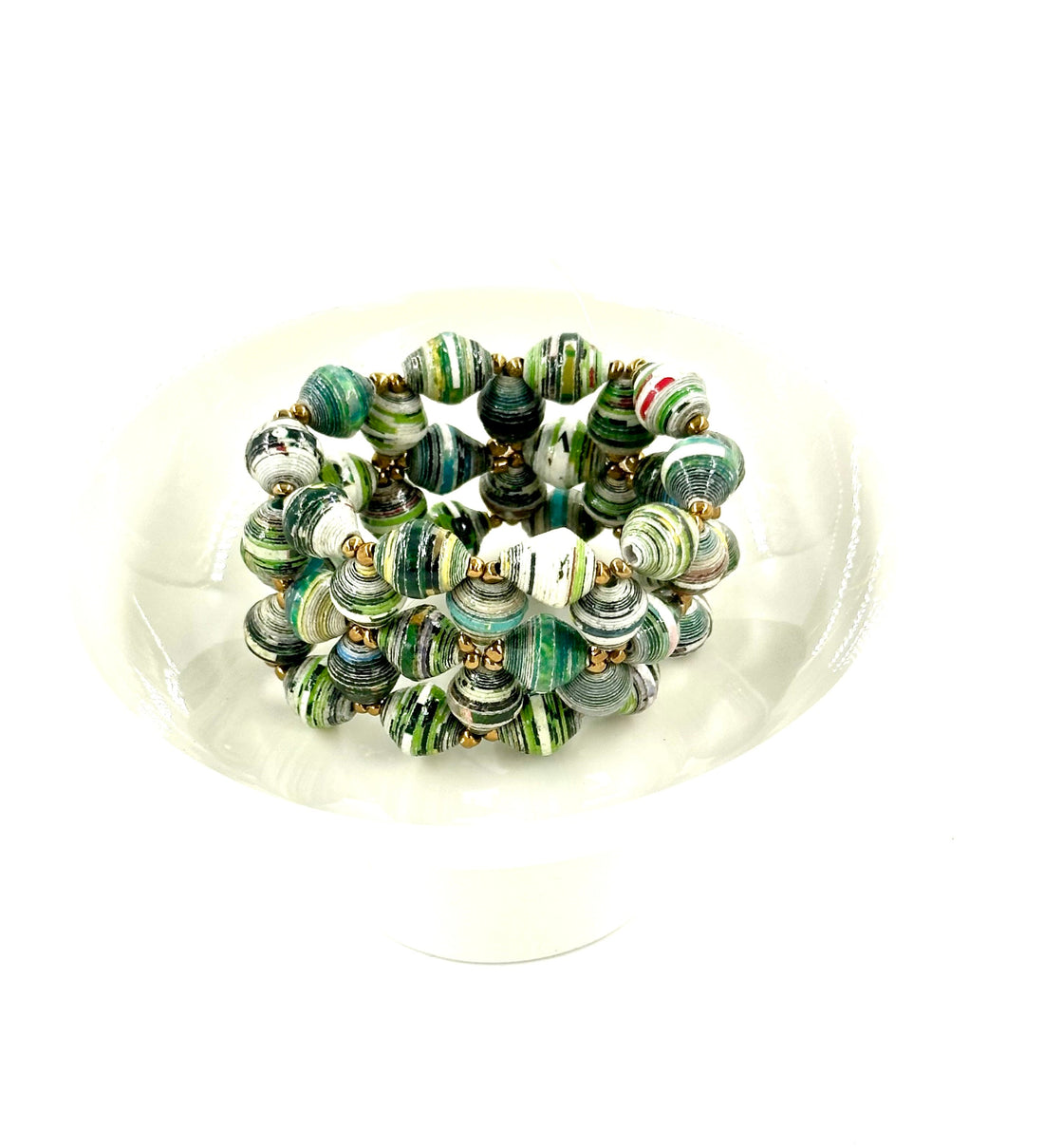 Artisan Ugandan Geometric Paper Bead Stretch Cuff Bracelet