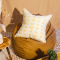 Terra throw pillow cover featuring a white and mustard geometric screen print on linen fabric.