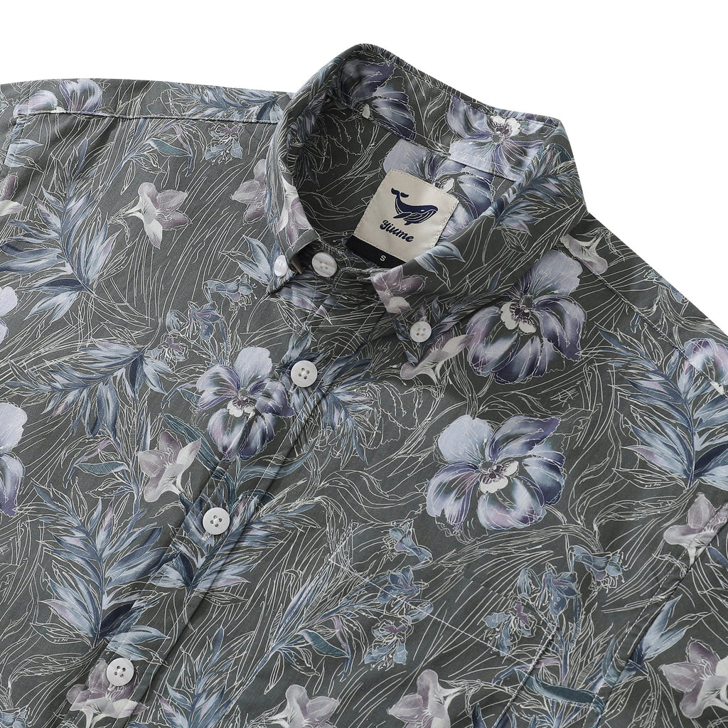 1920s Vintage Floral Aloha Shirt in Grey Blue and White