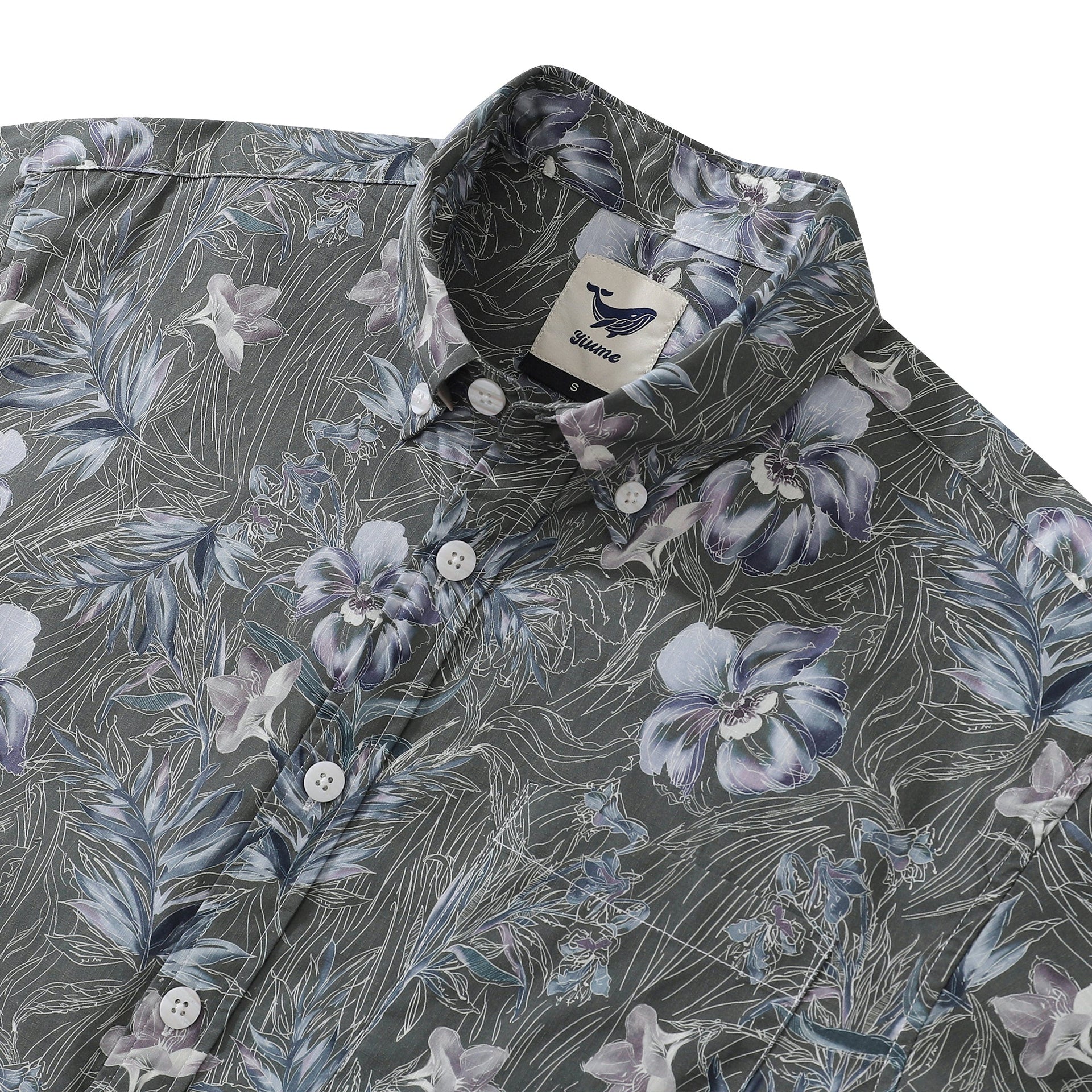 1920s Vintage Floral Aloha Shirt in Grey Blue and White