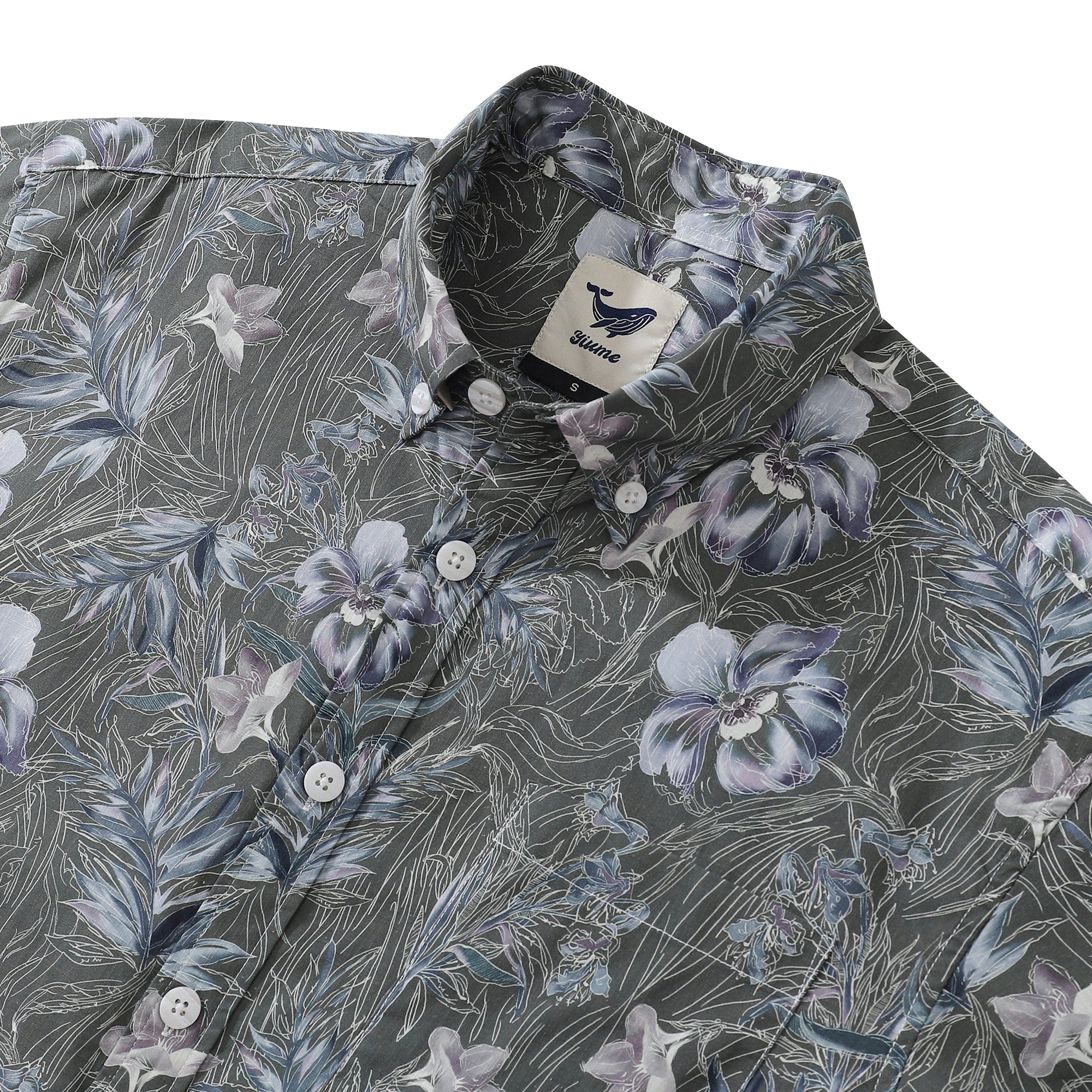 1920s Vintage Floral Aloha Shirt in Grey Blue and White