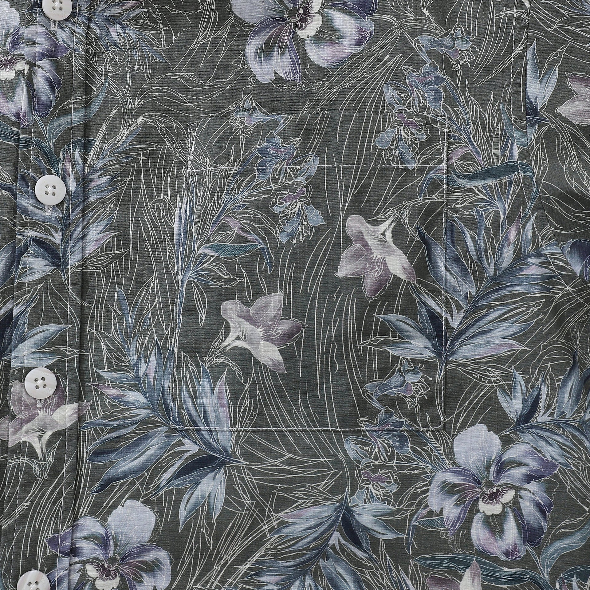 1920s Vintage Floral Aloha Shirt in Grey Blue and White