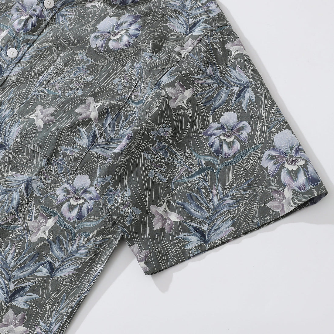 1920s Vintage Floral Aloha Shirt in Grey Blue and White