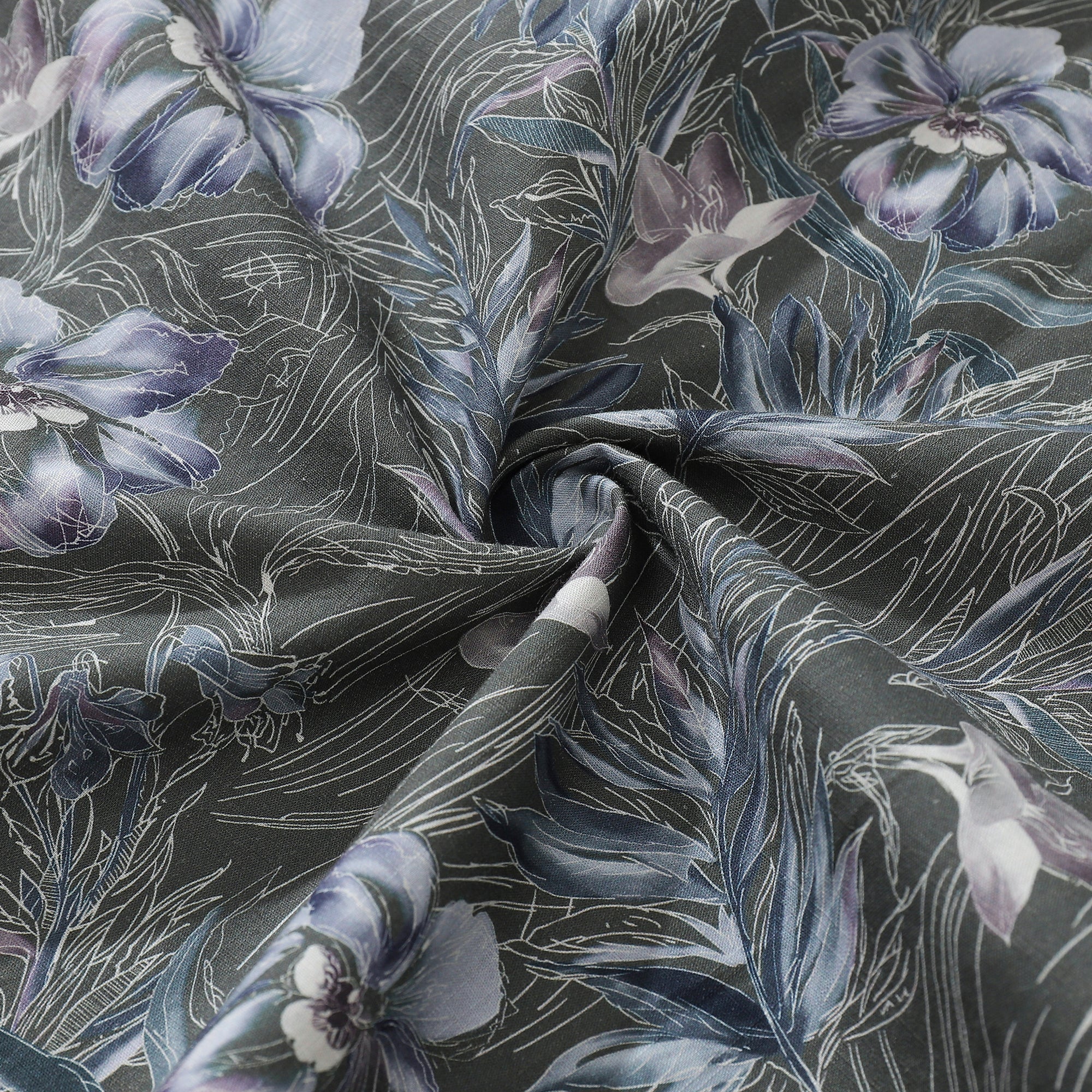 1920s Vintage Floral Aloha Shirt in Grey Blue and White