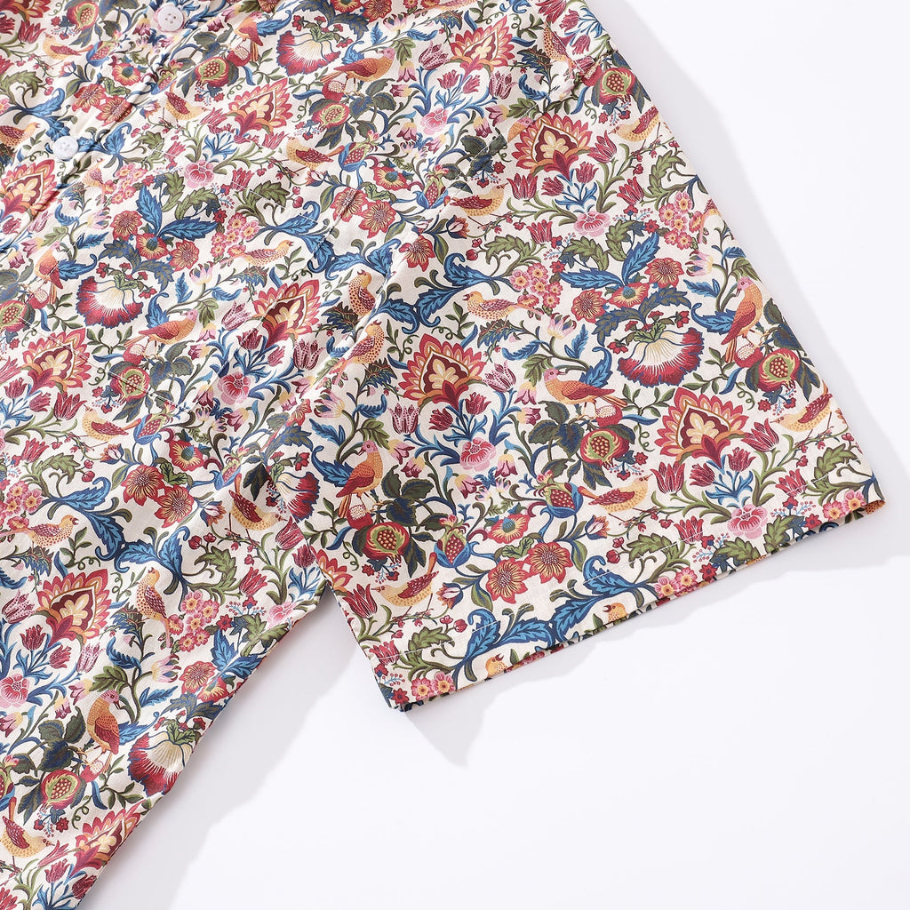 Men's Vintage Botanical Print Cotton Short Sleeve Hawaiian Shirt
