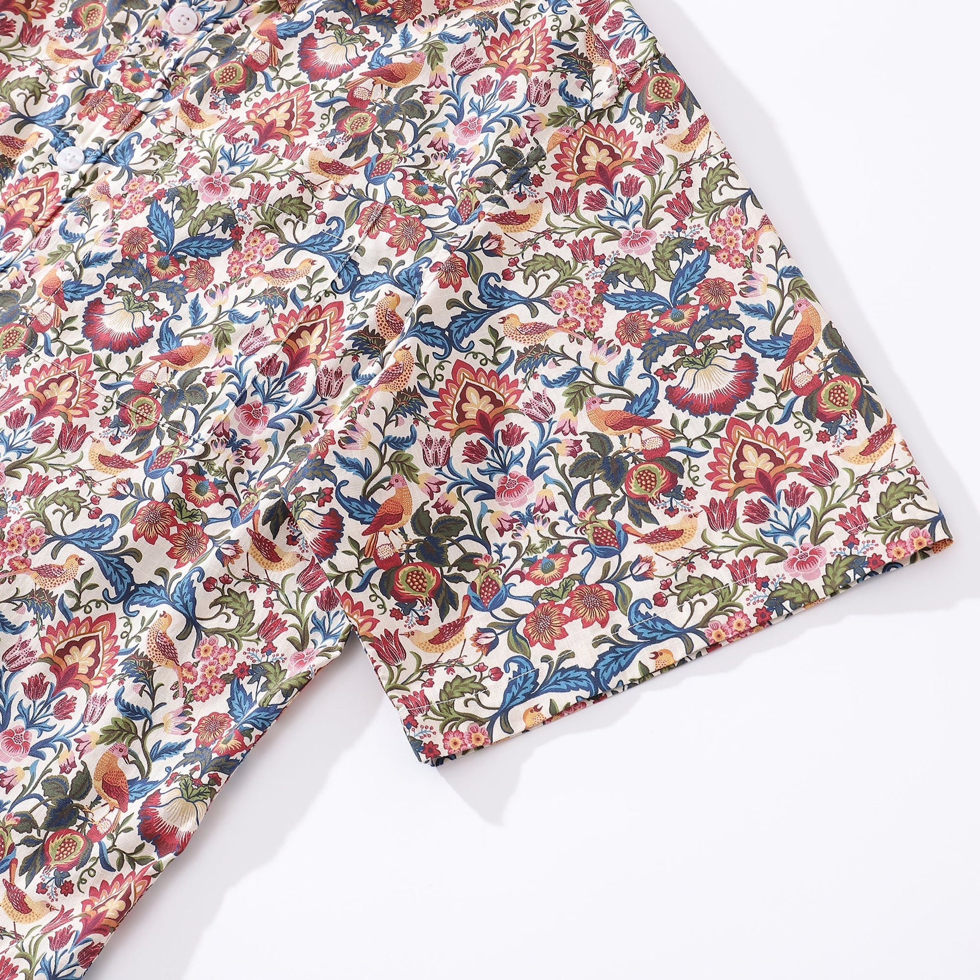 Men's Vintage Botanical Print Cotton Short Sleeve Hawaiian Shirt