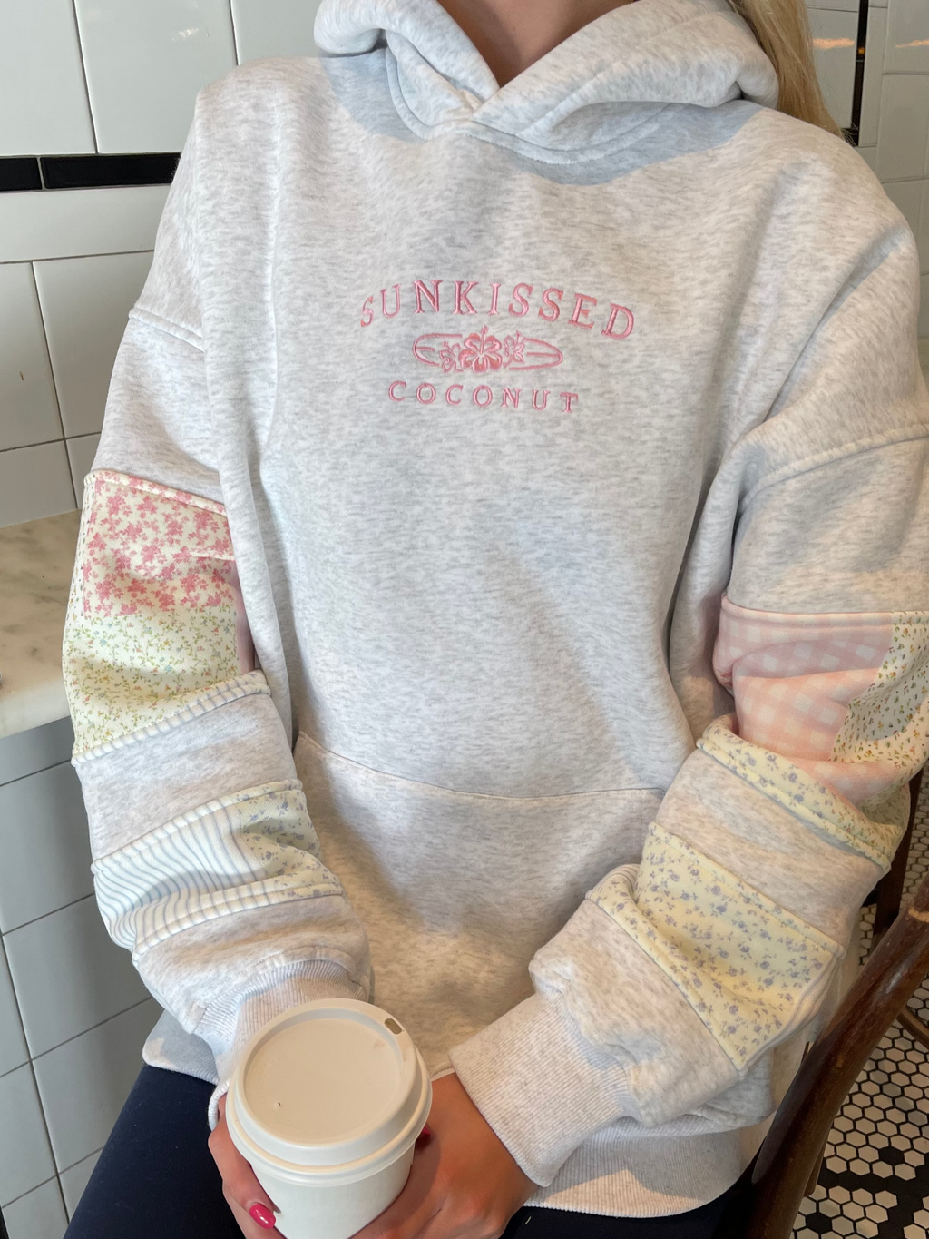 Quilted Pastel Embroidered Hoodie - Cozy Unisex Pullover