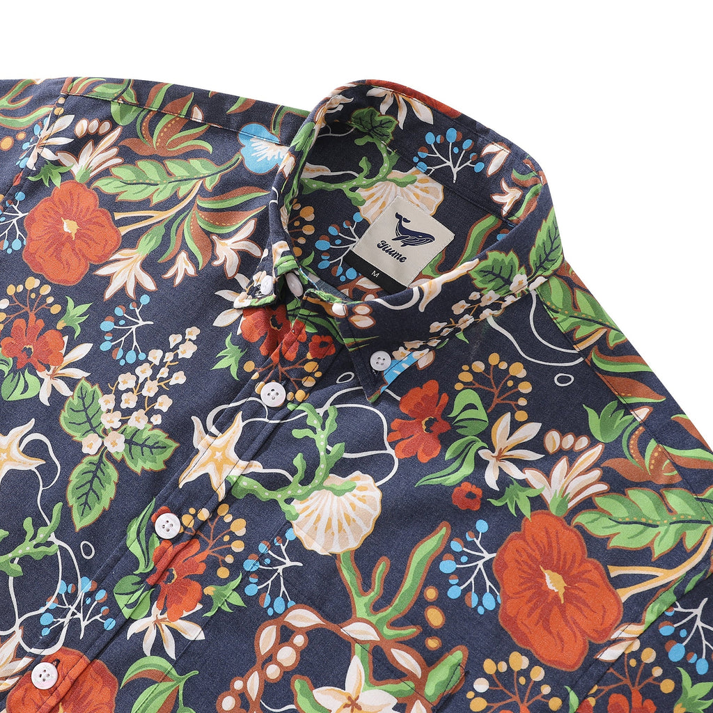Men's 1940s Vintage Hawaiian Shirt Treasure Garden Floral Print
