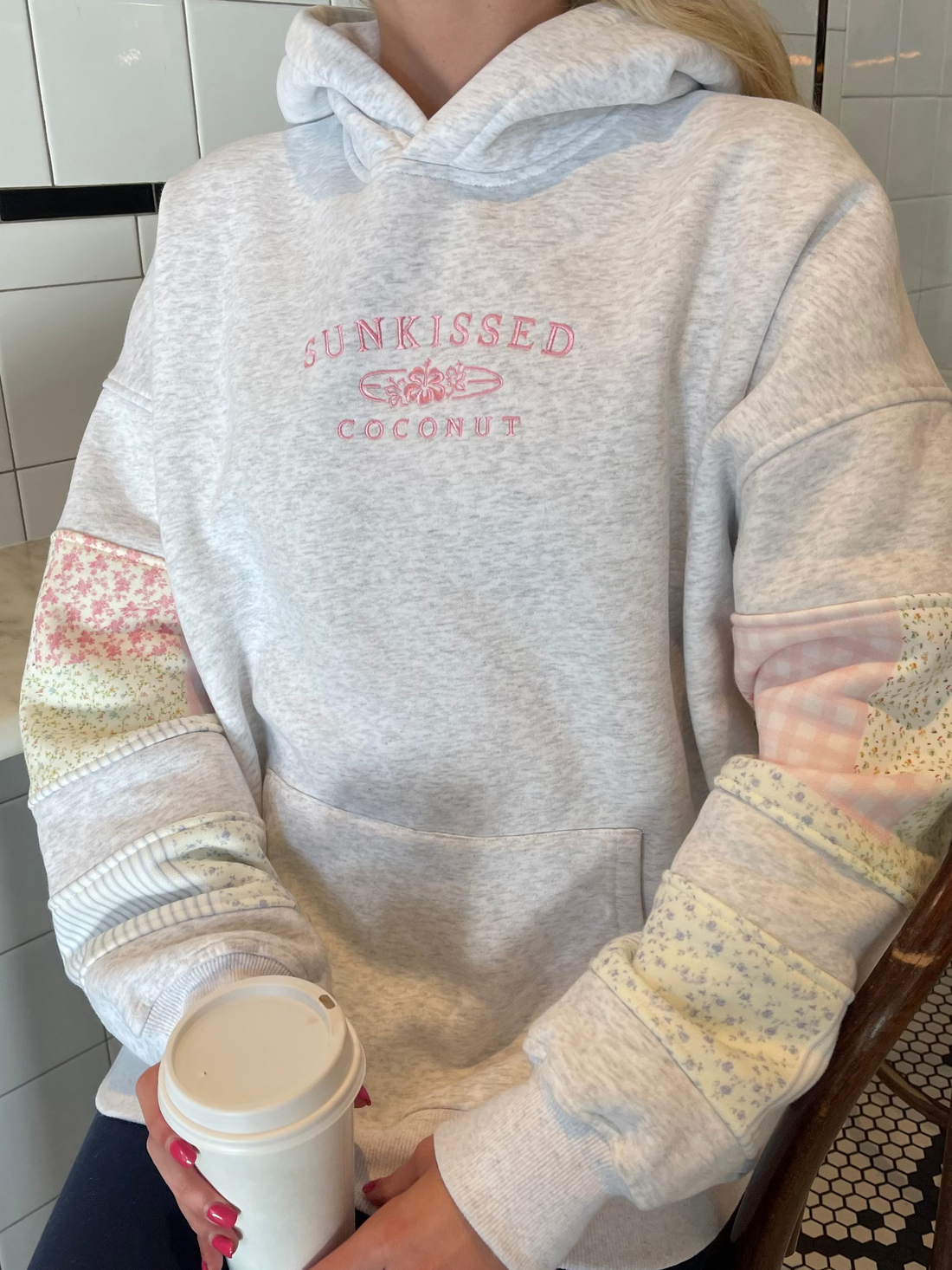 Quilted Pastel Embroidered Hoodie - Cozy Unisex Pullover