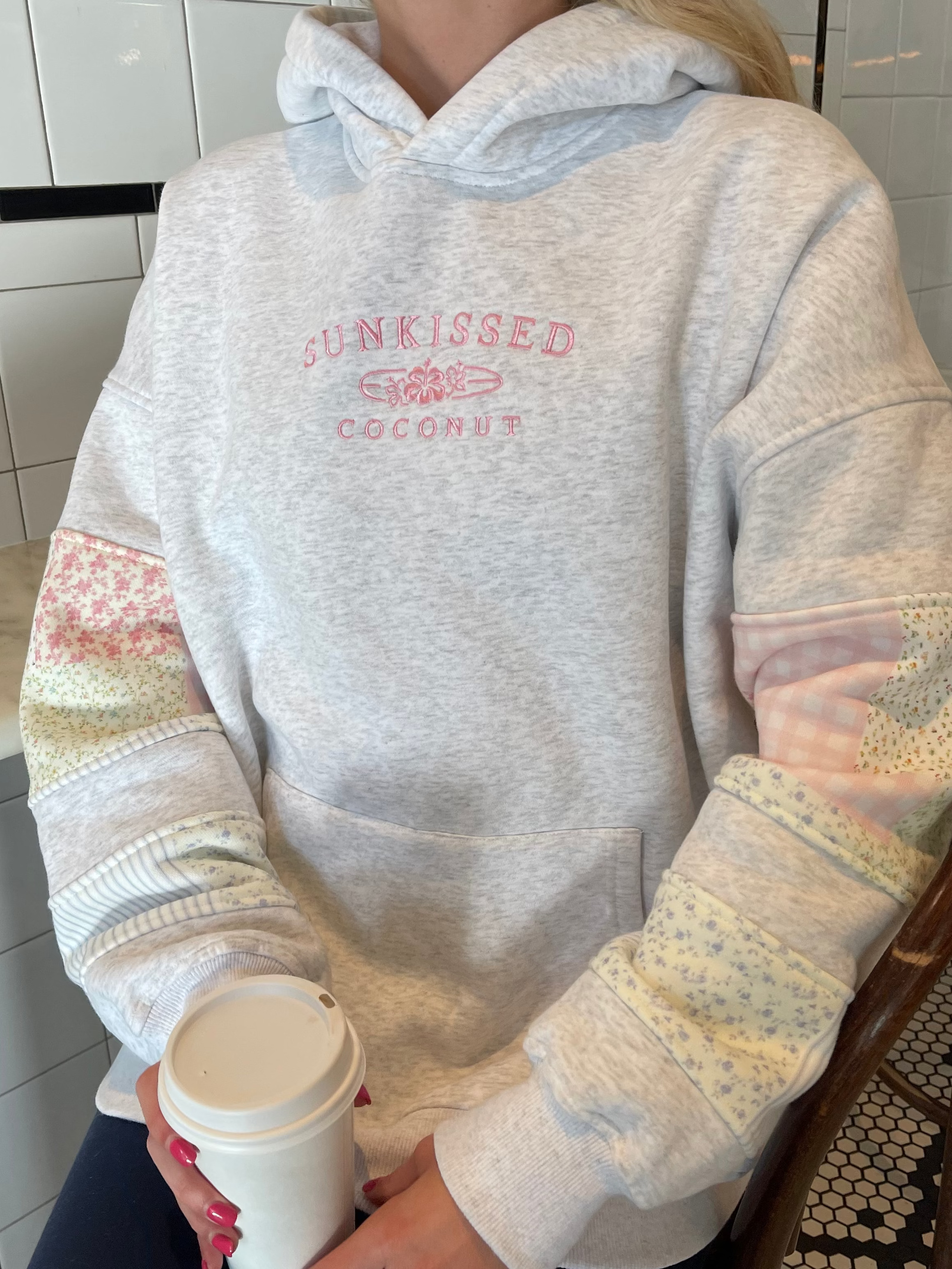 Quilted Pastel Embroidered Hoodie - Cozy Unisex Pullover