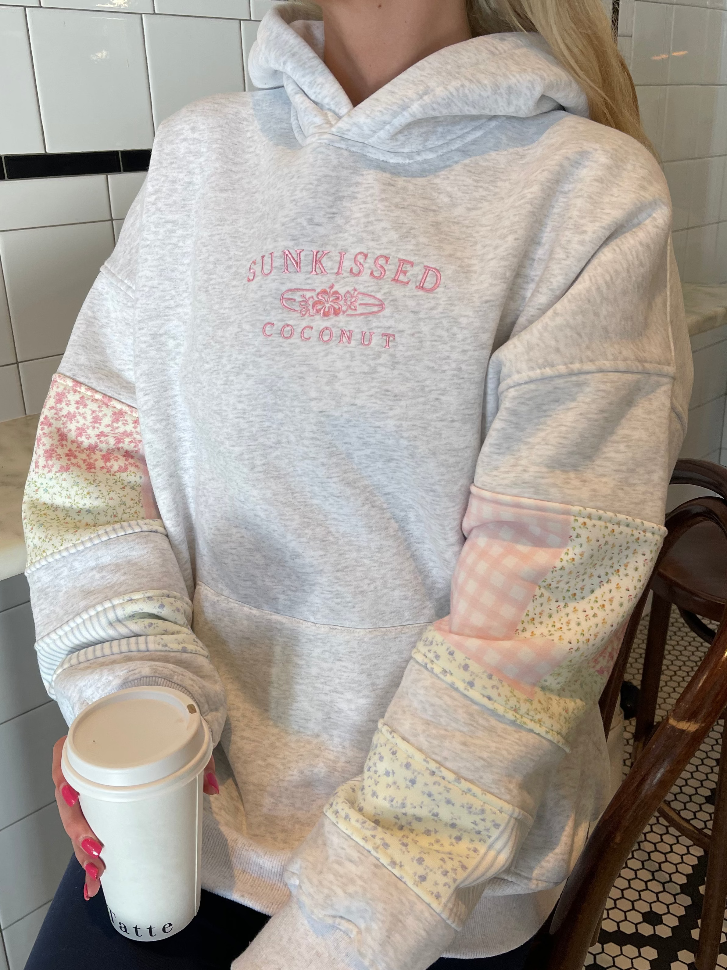 Quilted Pastel Embroidered Hoodie - Cozy Unisex Pullover