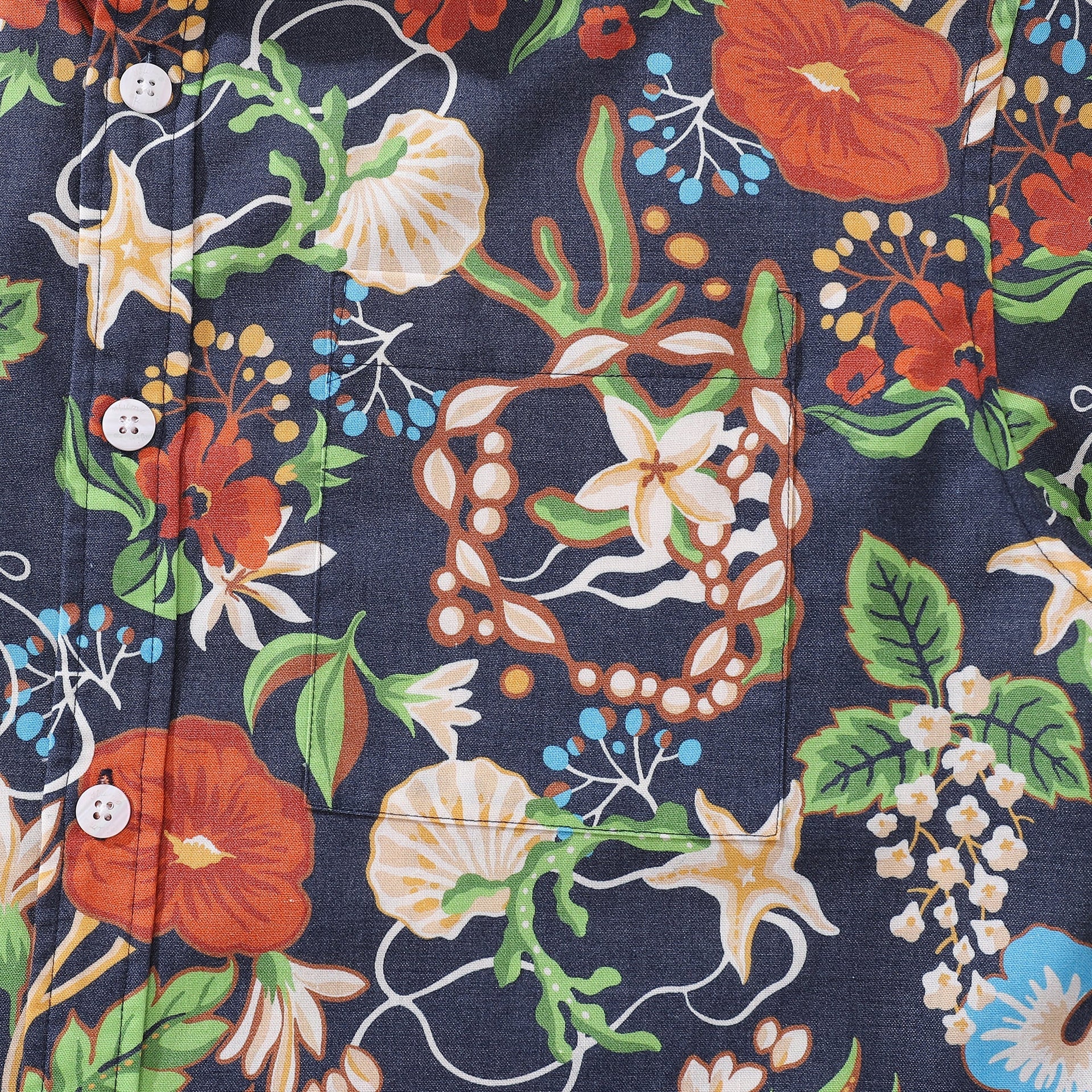 Men's 1940s Vintage Hawaiian Shirt Treasure Garden Floral Print