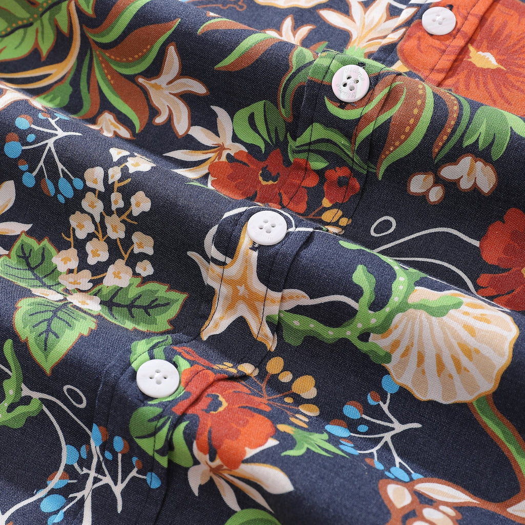 Men's 1940s Vintage Hawaiian Shirt Treasure Garden Floral Print