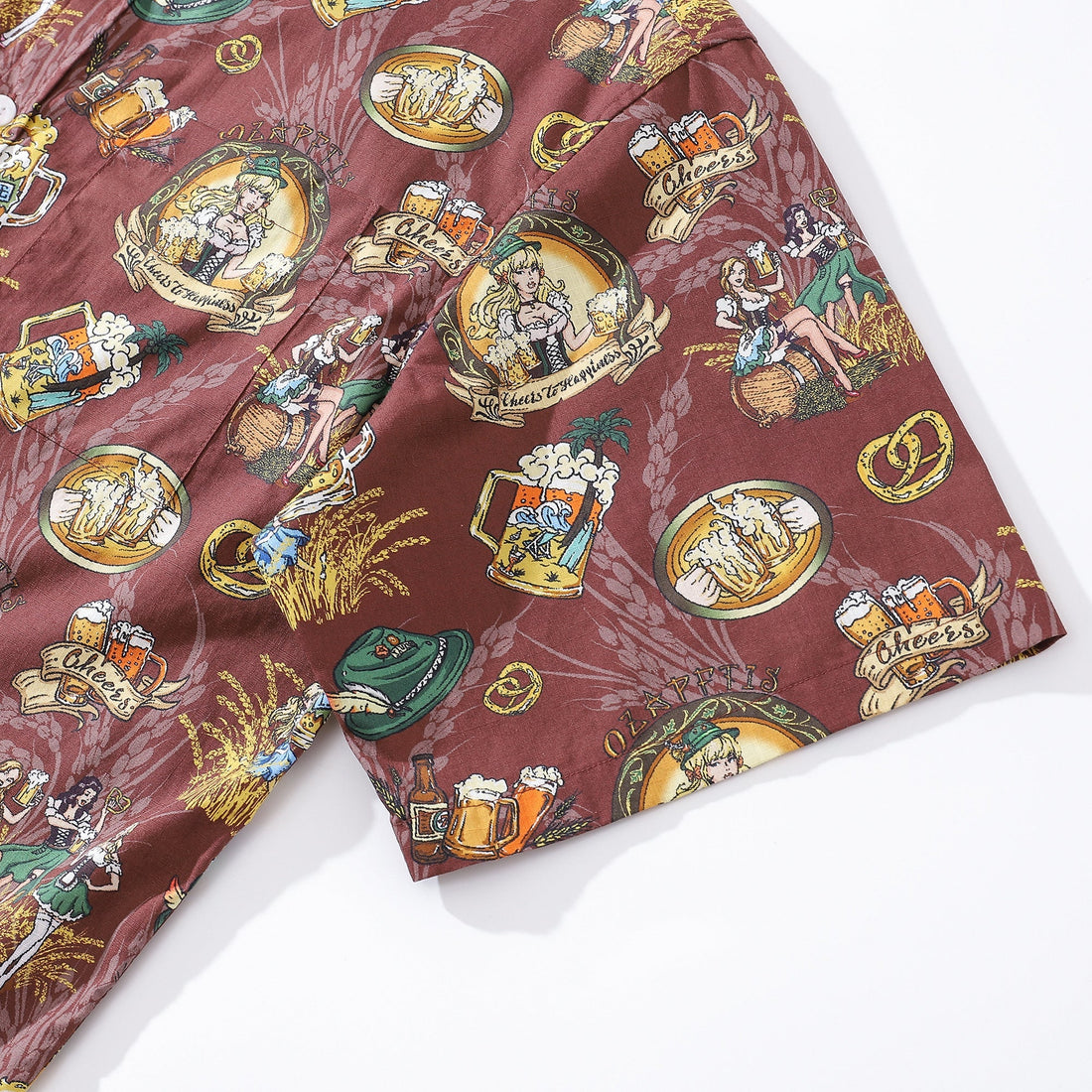 Men's Oktoberfest Aloha Shirt Maroon Multi-Color Cotton Button-Down