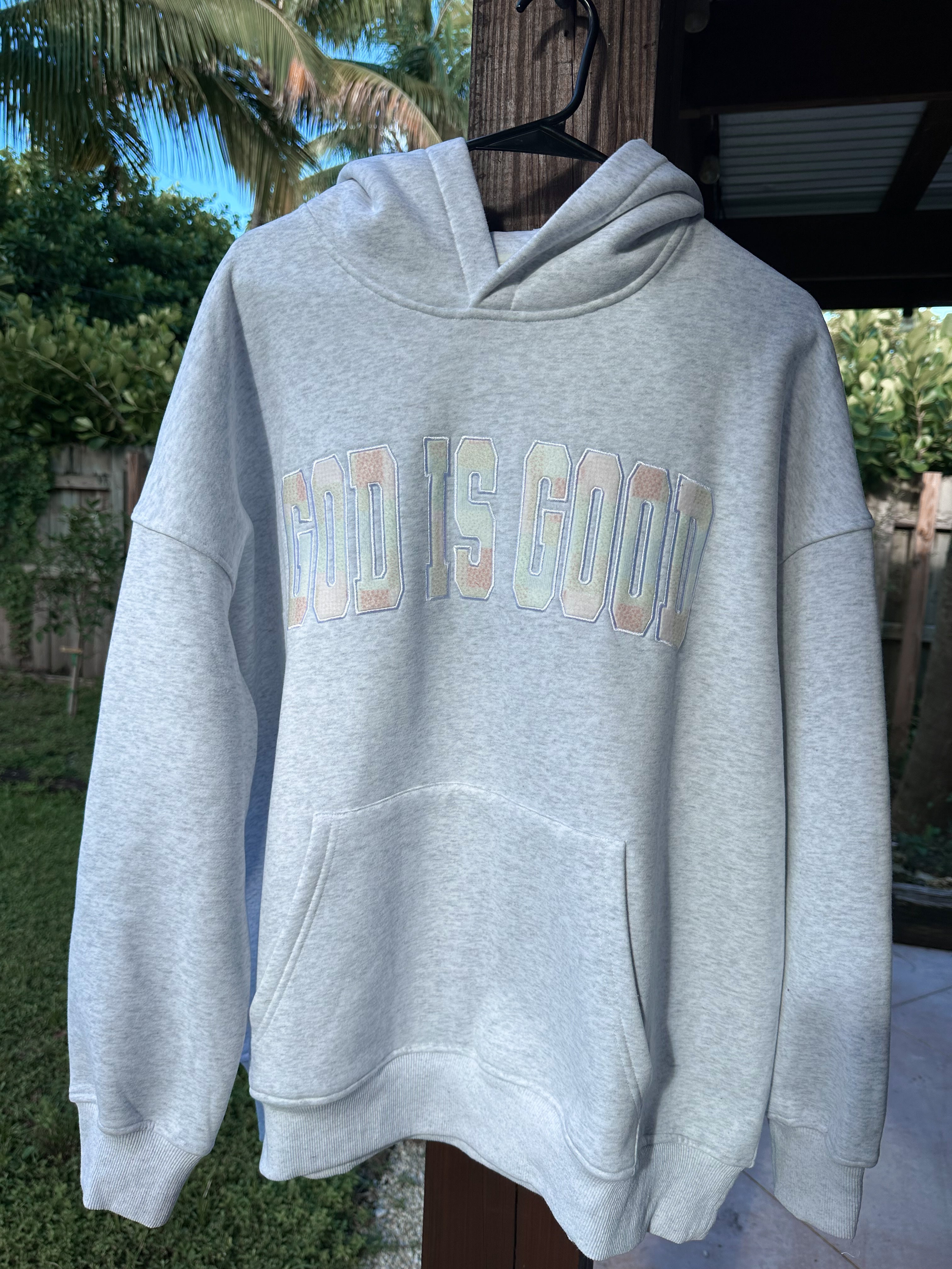 God Is Good Quilted Pastel Embroidered Oversized Hoodie Unisex