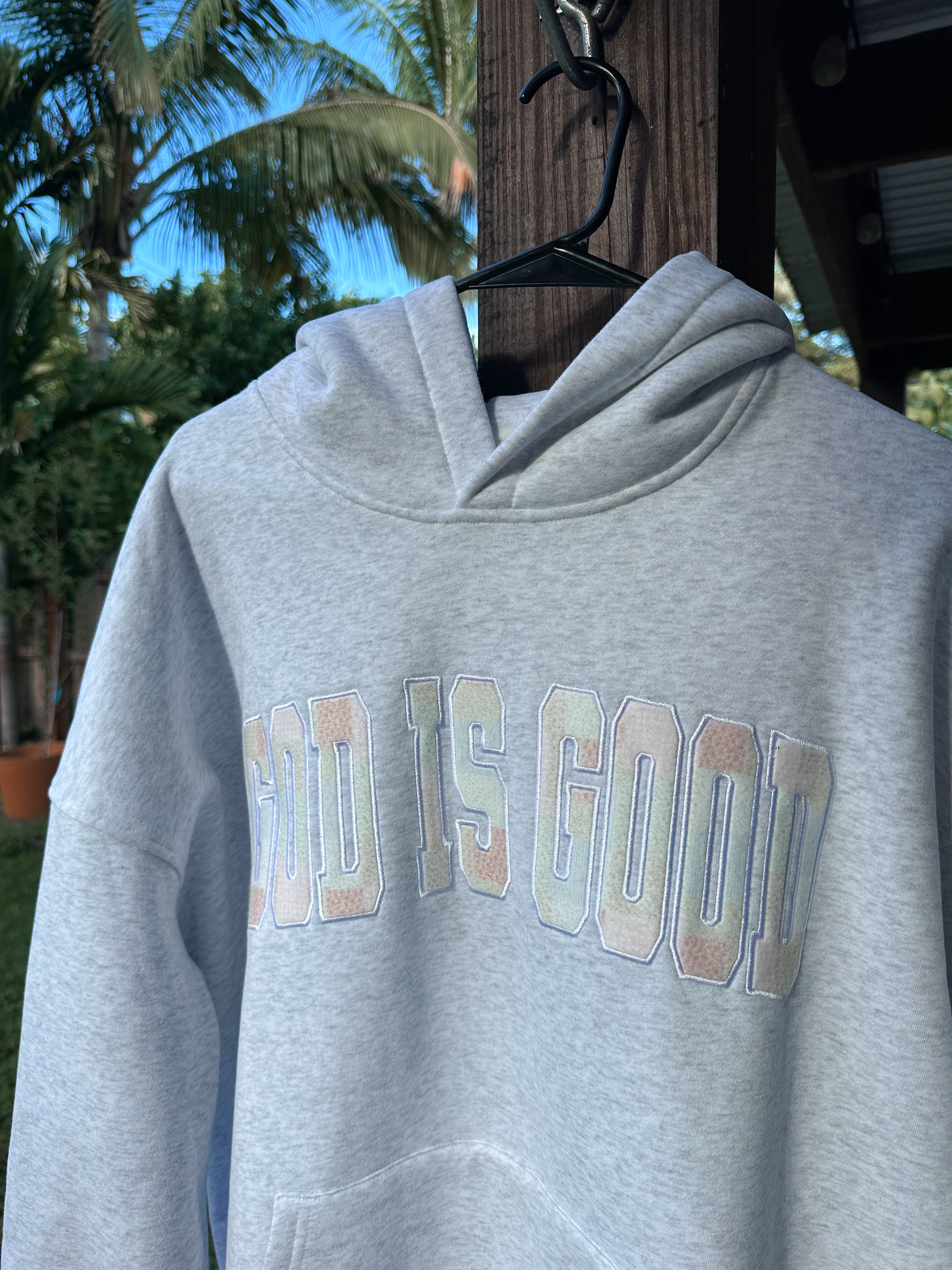 God Is Good Quilted Pastel Embroidered Oversized Hoodie Unisex