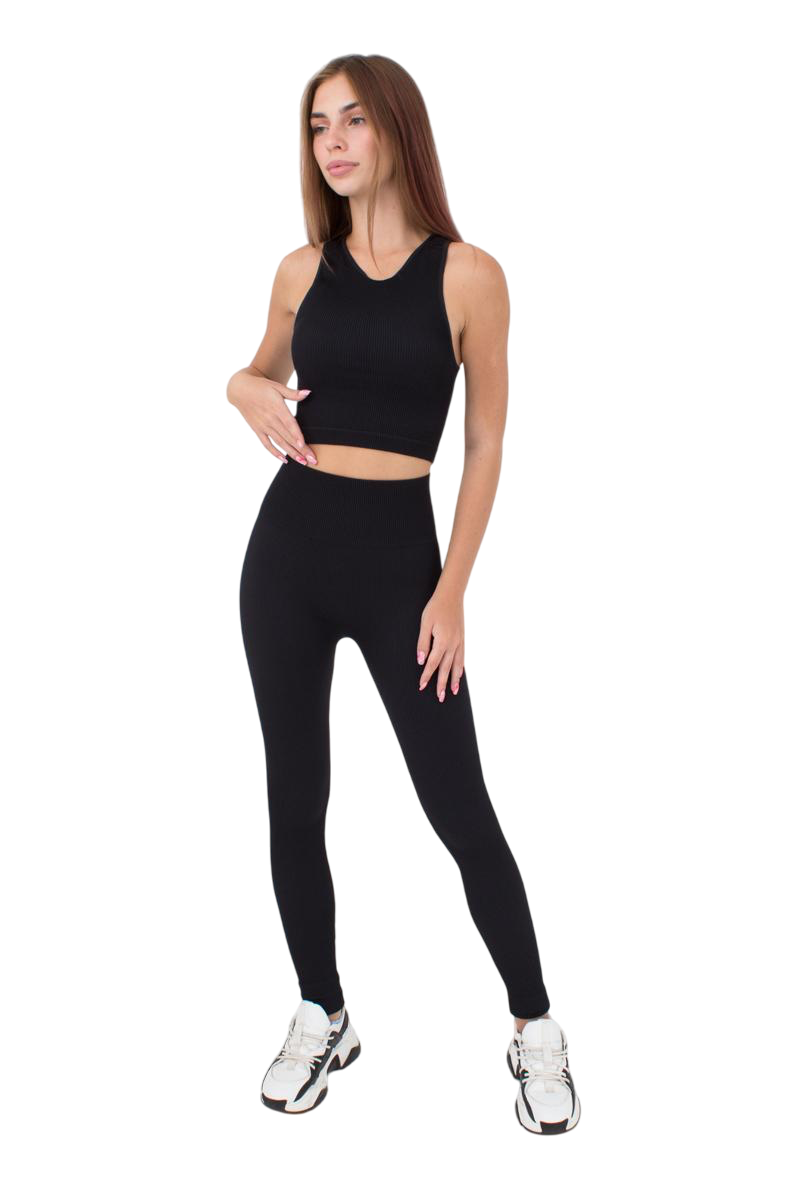 Women's Seamless Ribbed High-Waisted Push-Up Leggings in Black - Image 4