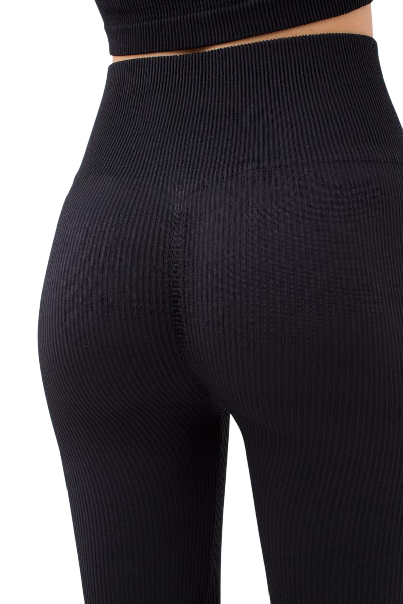 Women's Seamless Ribbed High-Waisted Push-Up Leggings in Black - Image 2