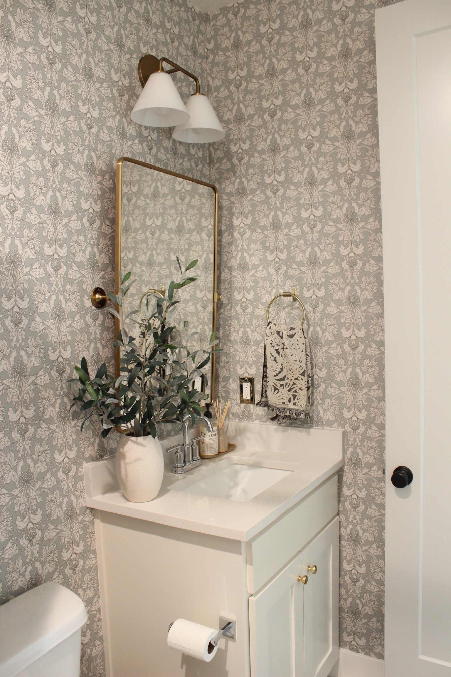 Vera Floral Wallpaper Sage Green and Cream Botanical Wall Art