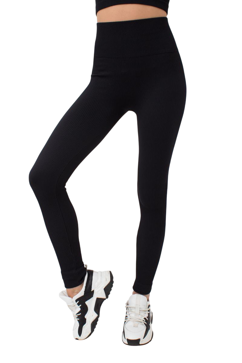 Women's Seamless Ribbed High-Waisted Push-Up Leggings in Black - Image 5