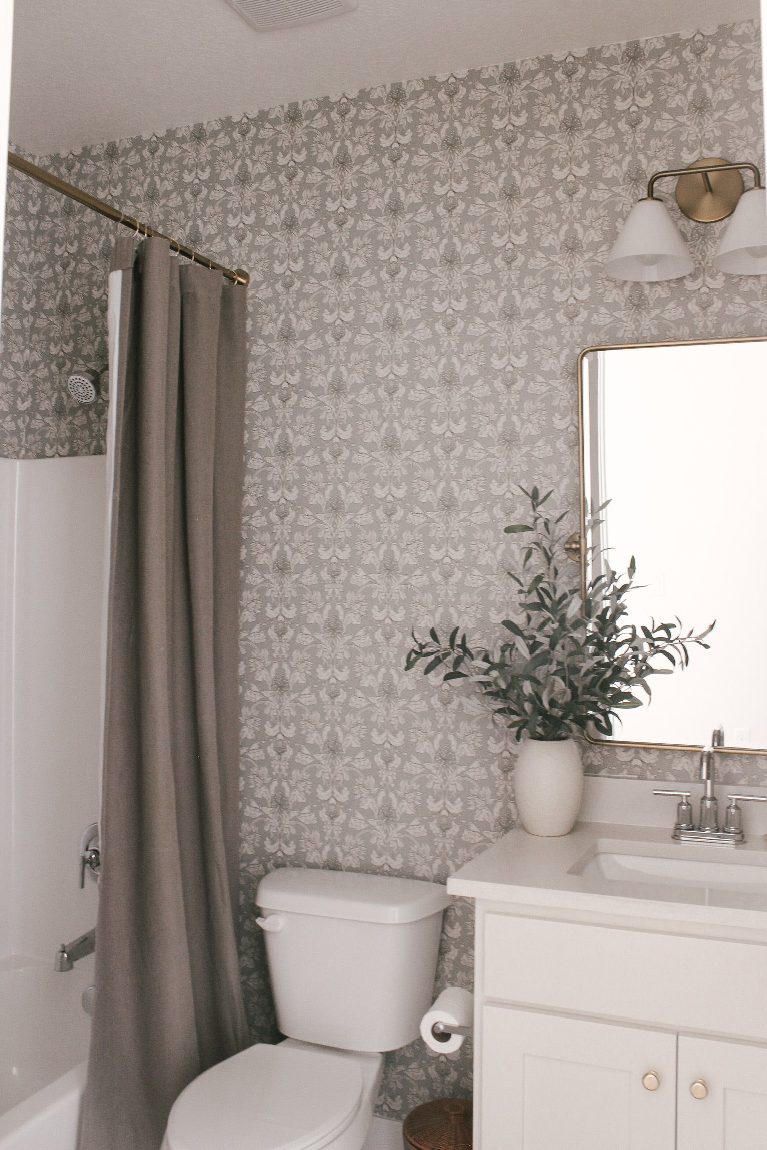 Vera Floral Wallpaper Sage Green and Cream Botanical Wall Art