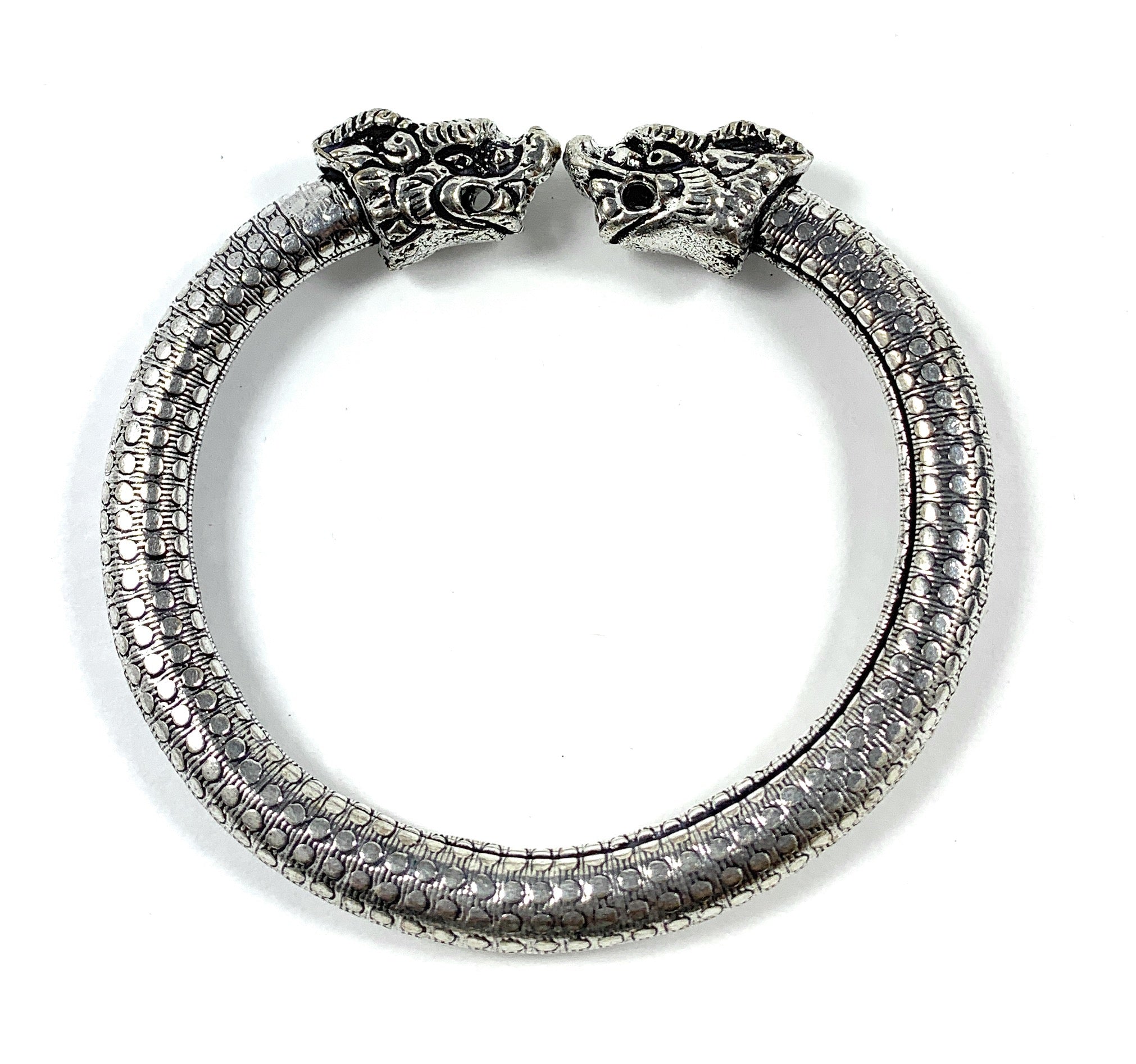 Antique Norse Bracelet With Lion Heads & Dotted Pattern