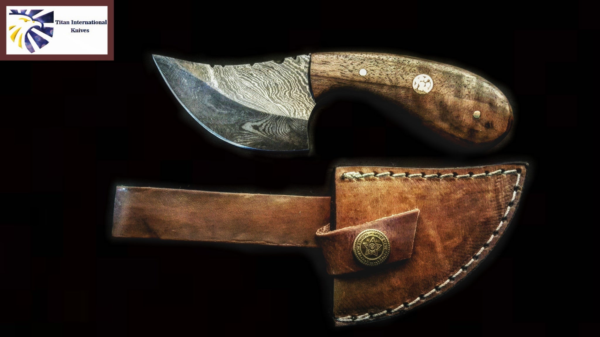 Damascus Steel EDC Pocket Knife with Walnut Wood Handle - 6 Inch