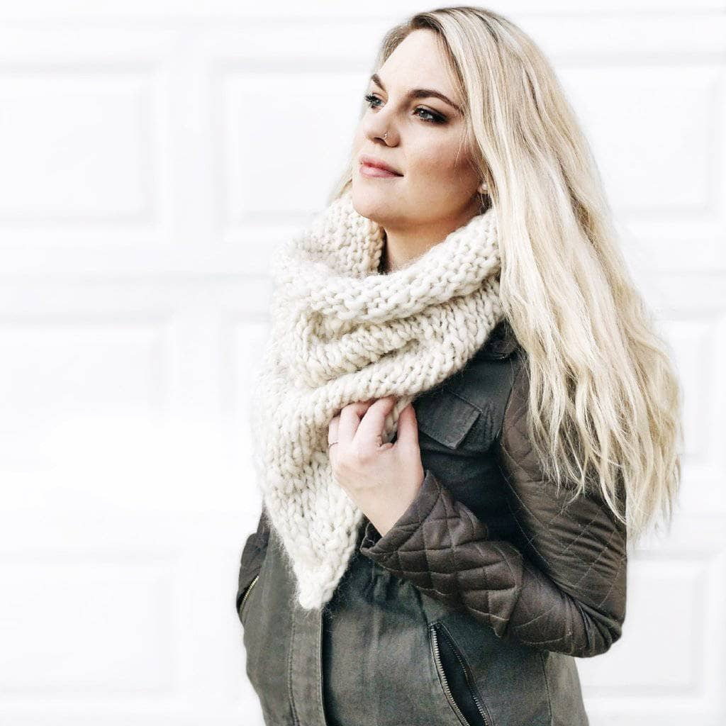 Soft and stylish knitted tube cowl displayed as part of a Simple Style knitting project