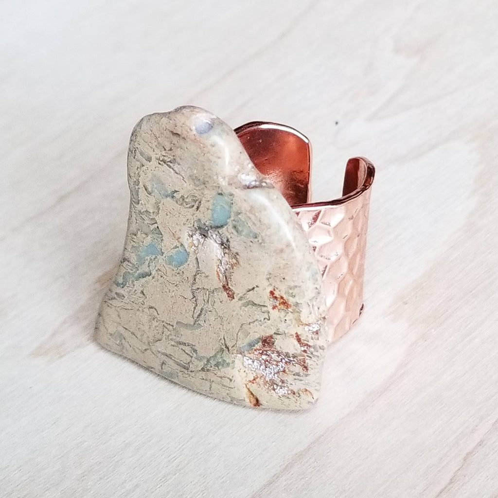 Chunky Aqua Terra Jasper Slab Cocktail Ring