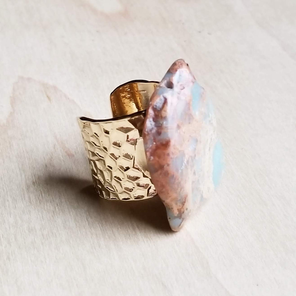 Chunky Aqua Terra Jasper Slab Cocktail Ring