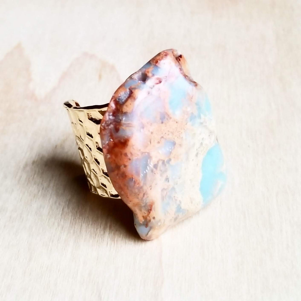 Chunky Aqua Terra Jasper Slab Cocktail Ring