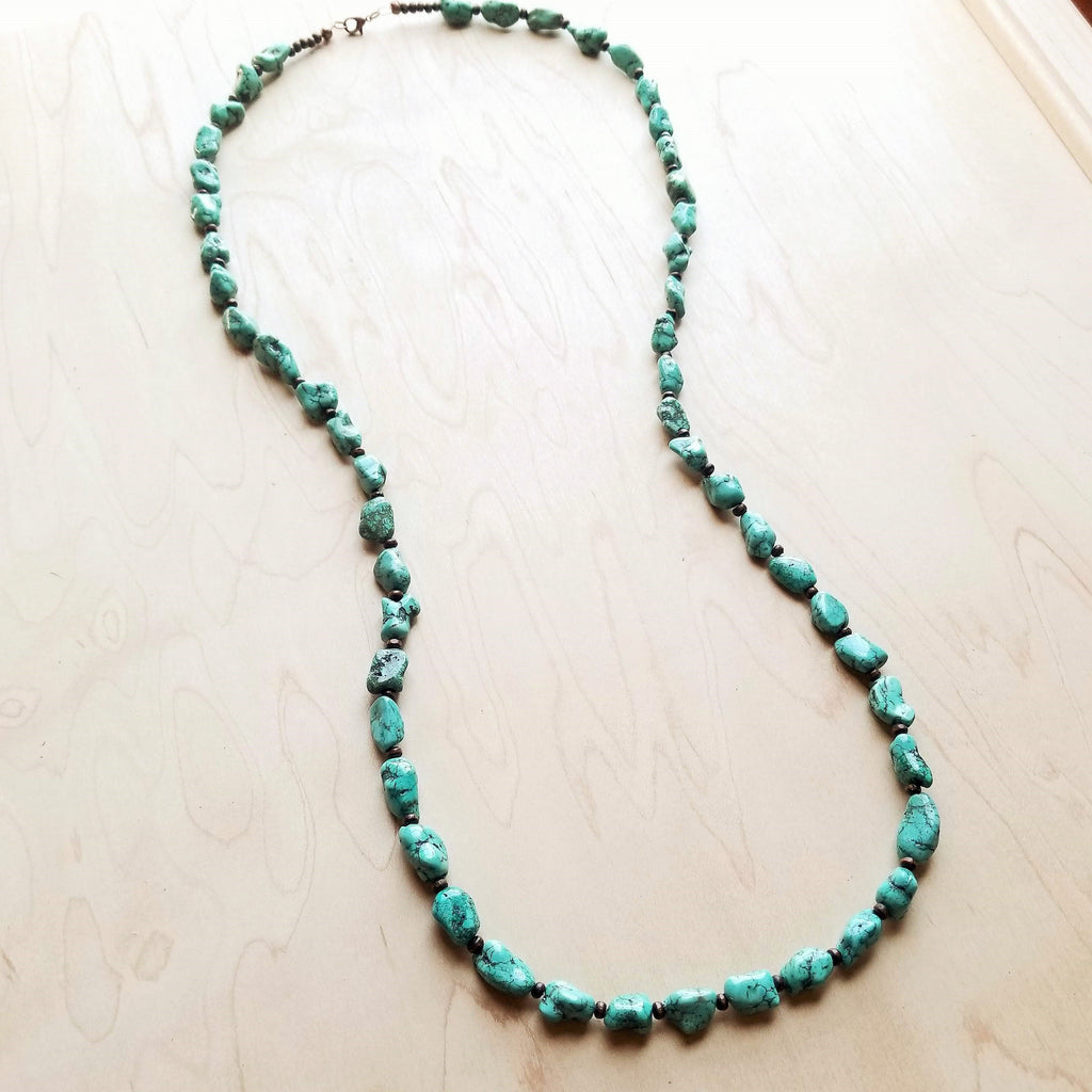 Long Boho Turquoise Howlite Beaded Necklace Statement Jewelry - Image 2