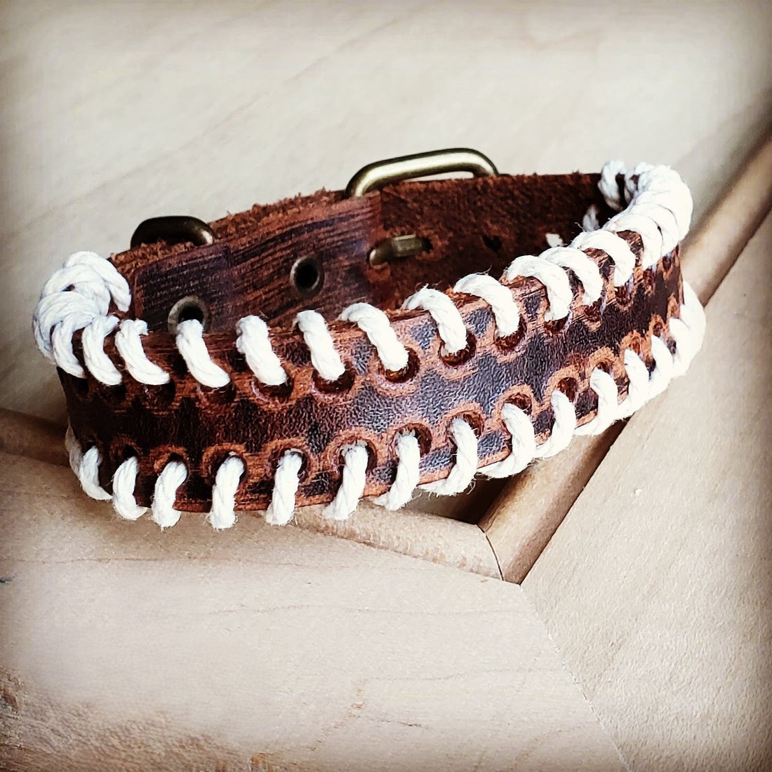 Vintage Brown Woven Leather Cuff Bracelet 005A