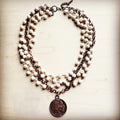 White Turquoise Collar-Length Necklace w/ Indian Buffalo Coin 227Y