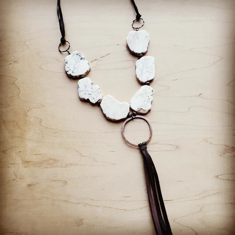 White Turquoise Chunky Necklace Leather Tassel