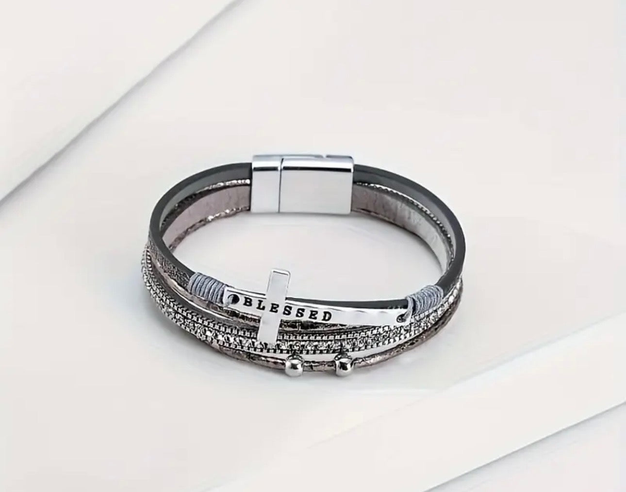 Blessed Multi-Layer Leather Cross Bracelet