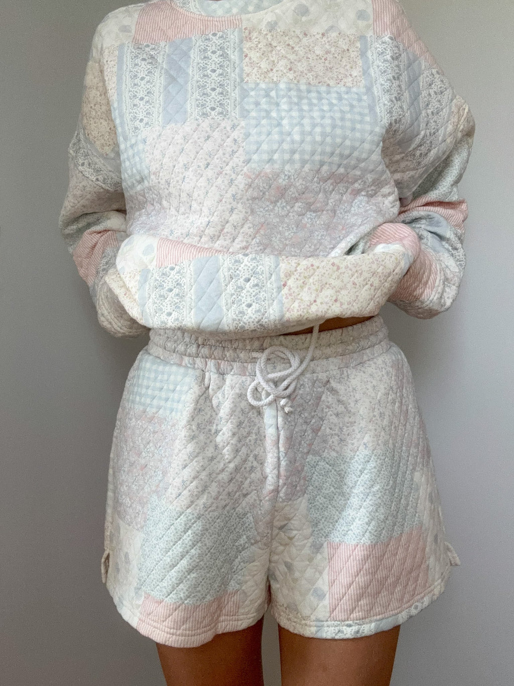 Blue Quilted Pastel Striped Shorts - Unisex Casual Lounge Bottoms