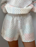 Blue quilted pastel striped unisex shorts