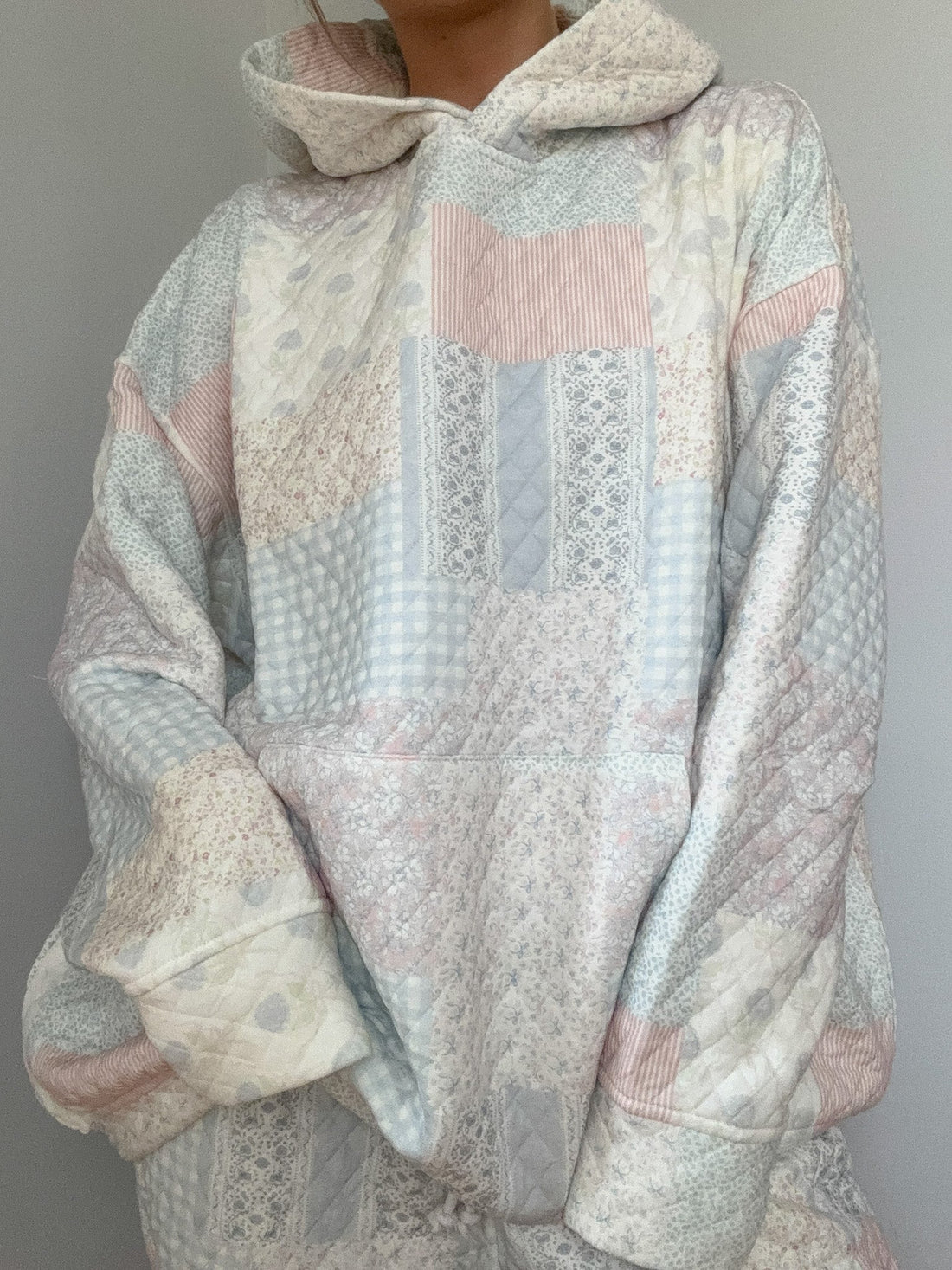 Shades Of Blue Quilted Pastel Hoodie - Soft Unisex Pullover