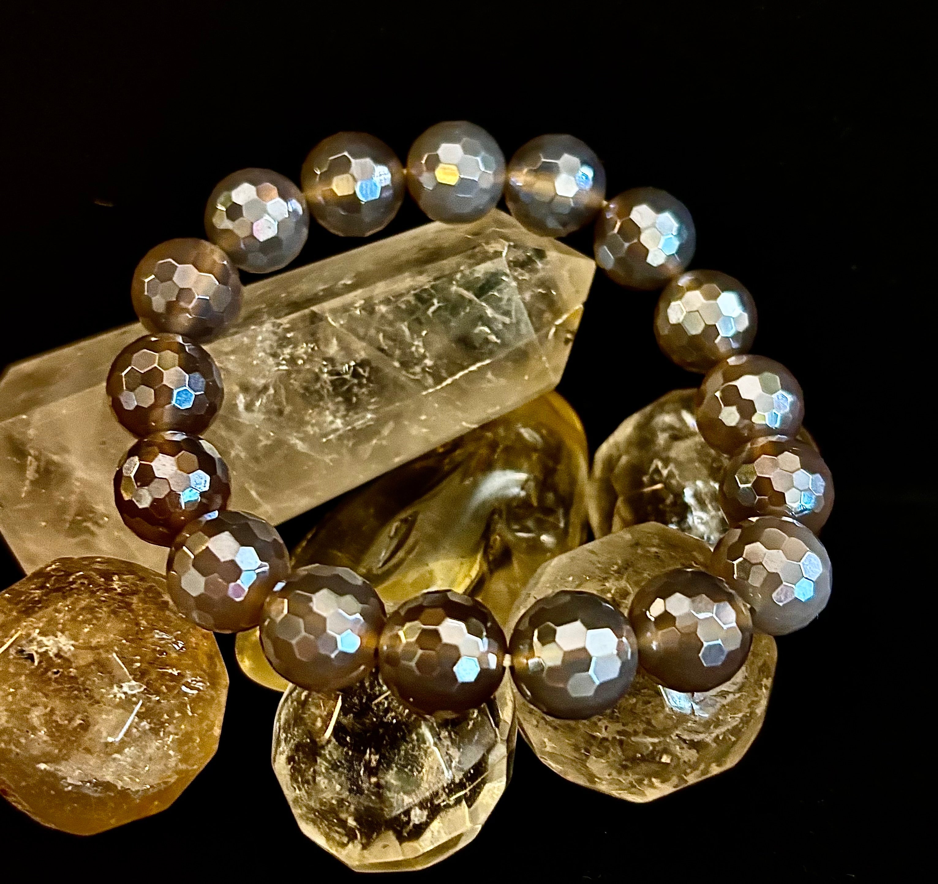 I Feel So Free Bracelet - Mystic Agate 12mm Faceted Beads