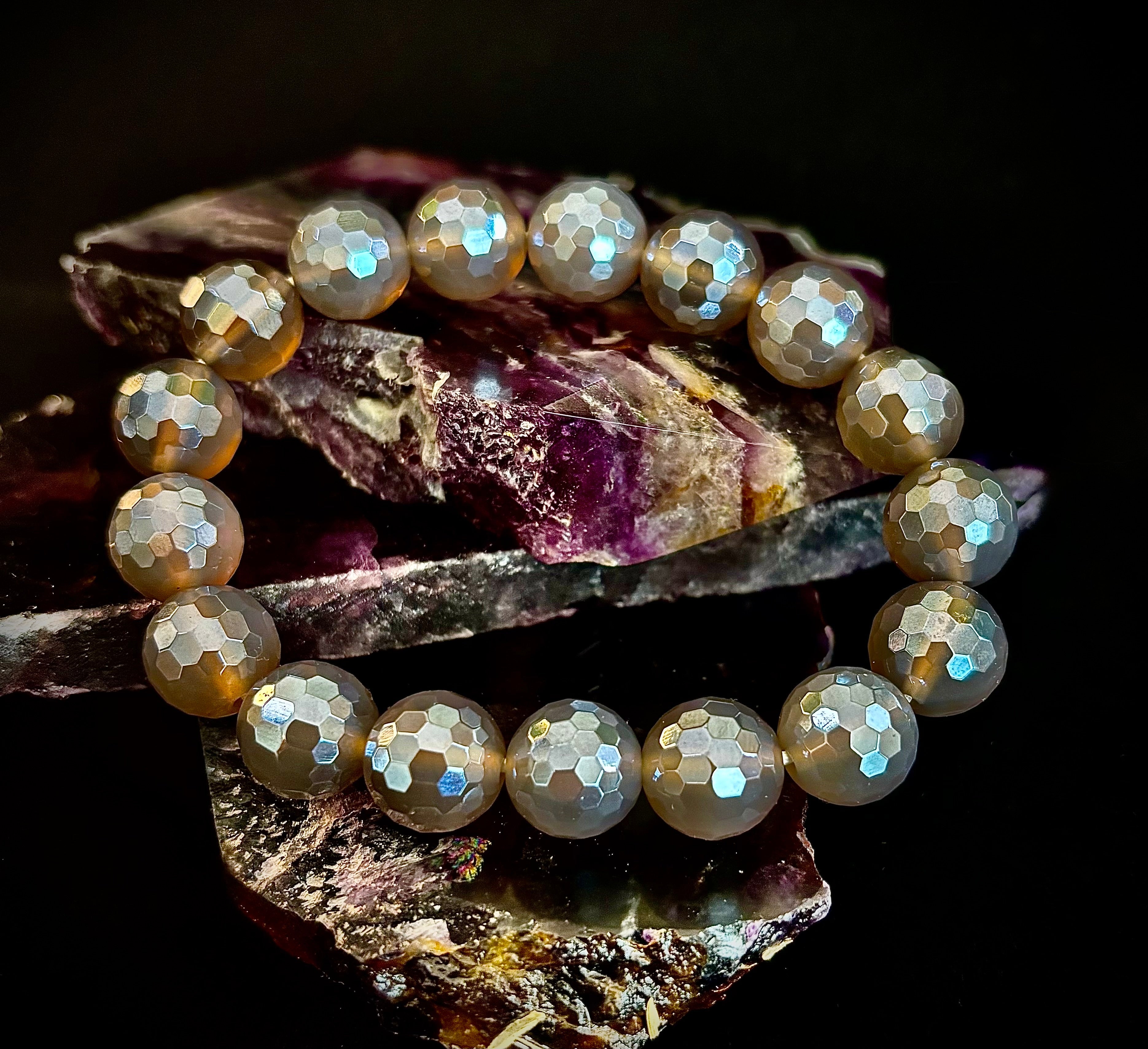 I Feel So Free Bracelet - Mystic Agate 12mm Faceted Beads