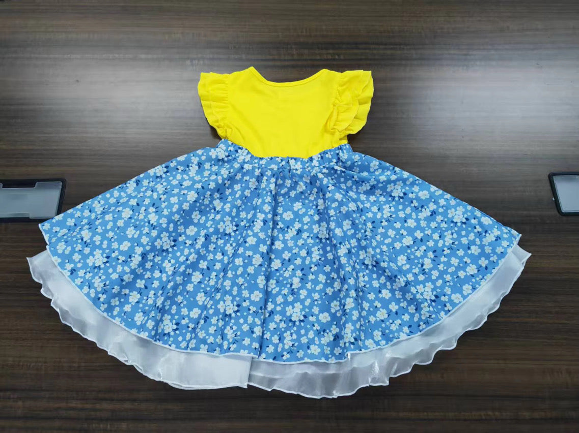 Yellow and Blue Floral Toddler Dress with Ruffle Sleeves - Image 6