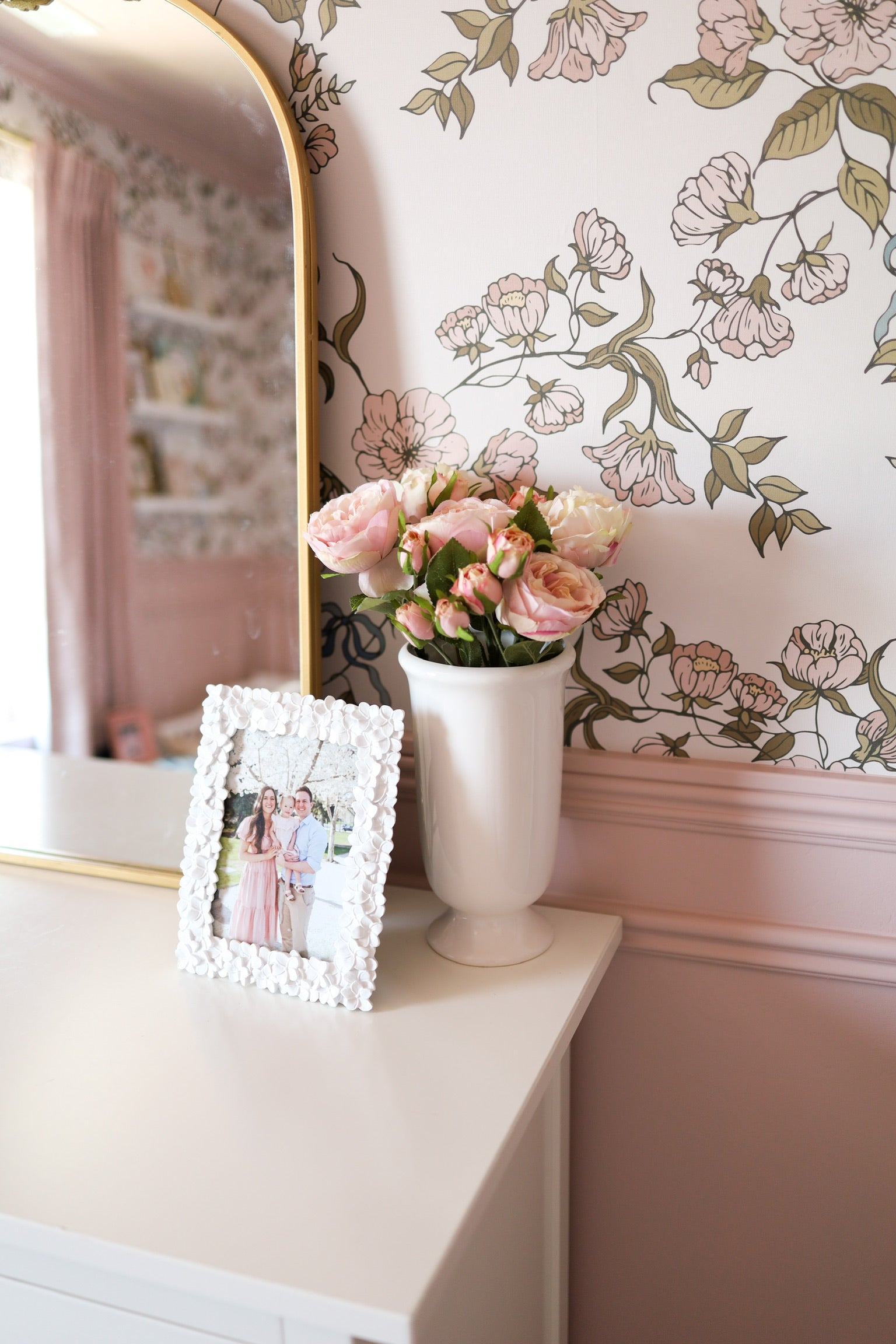 Lettie Floral Removable Wallpaper in Sage-Green & Blush-Pink