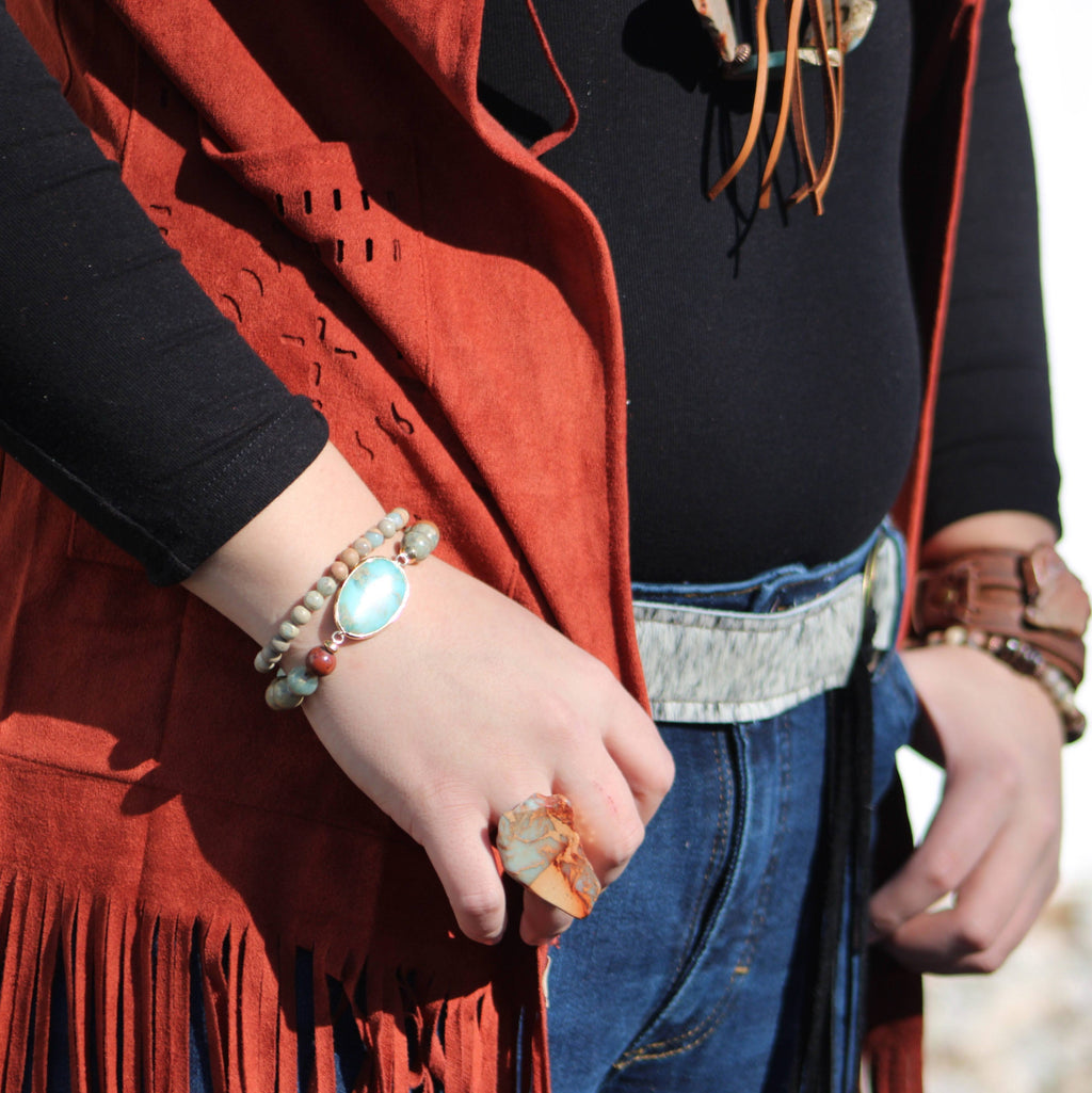 Chunky Aqua Terra Jasper Slab Cocktail Ring