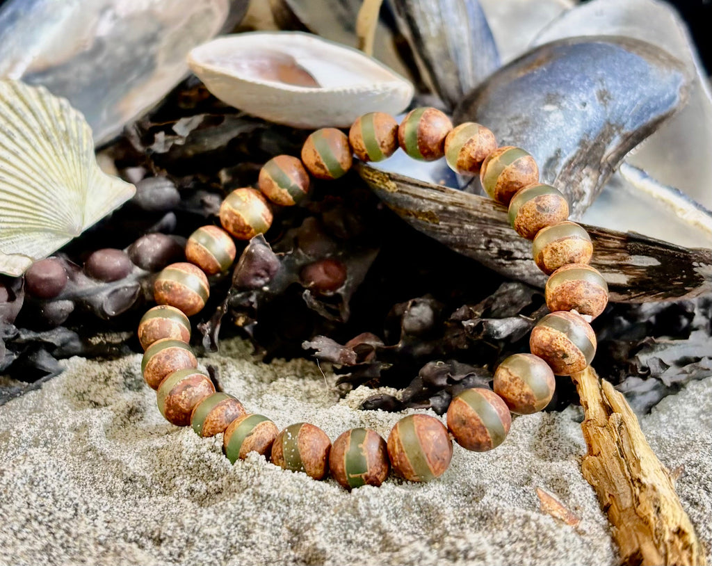 🌿 Rooted Resolve Bracelet - Brown & Green Tibetan Agate | Natural 8mm Gemstones